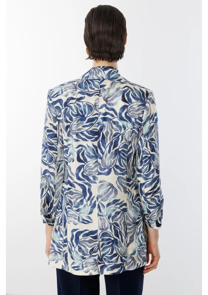 Desenli Süs Düğmeli Ceket Indıgo 04166 modelleri