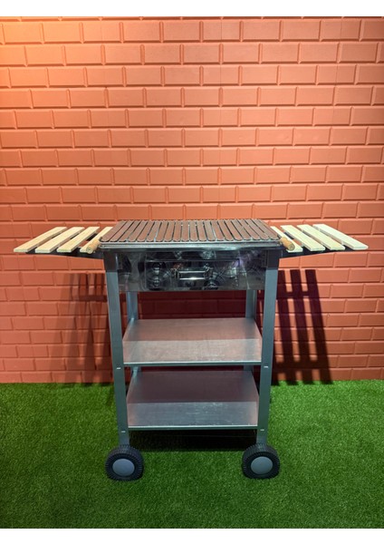 60X40 Ahşap Kanatlı Çift Tezgah Tekerlekli 2mm Oluklu Izgara