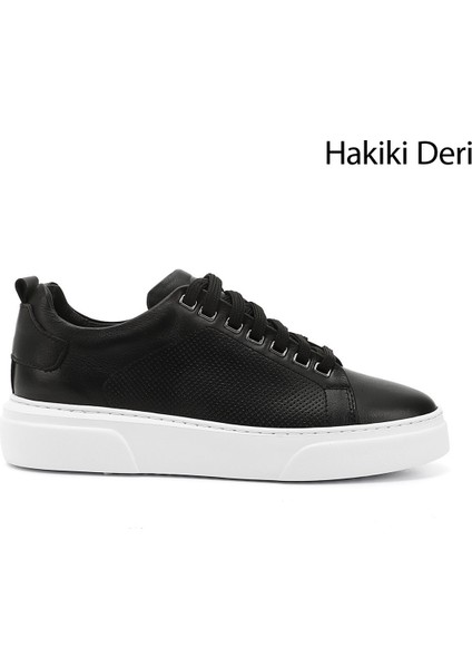 Erkek Siyah Bağcıklı Hakiki Deri Sneaker