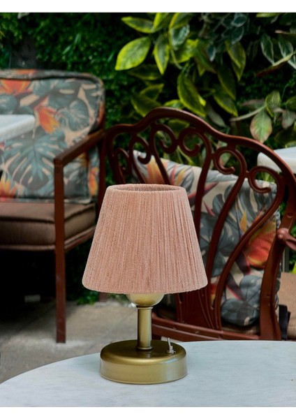 Açık Kahverengi Kadife Kablosuz Masa Lambası Eskitme Gold Ayaklı Abajur Aydınlatma fırsatları