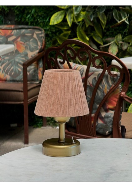 Açık Kahverengi Kadife Kablosuz Masa Lambası Eskitme Gold Ayaklı Abajur Aydınlatma indirimleri