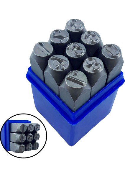 Çelik 10 mm Numaratör 9 Parça Harf Rakam Uç Seti Damgalama Takımı Metal Kazıma 3/8