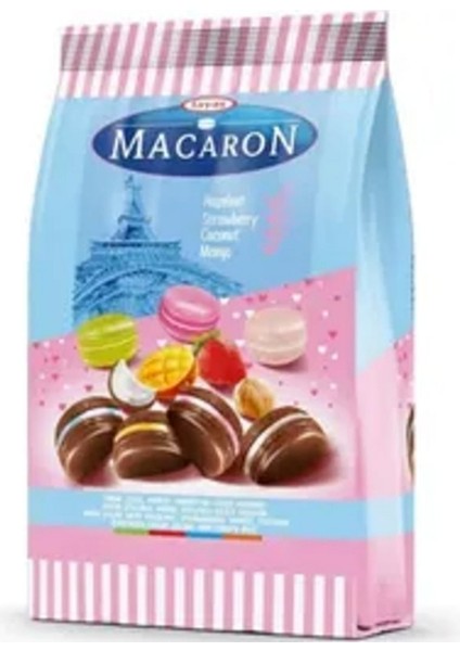 Krema Dolgulu ve Pirinç Patlaklı Sütlü Çikolatalı Makaron Fındık Çilek Mango Hindistan 400 gr