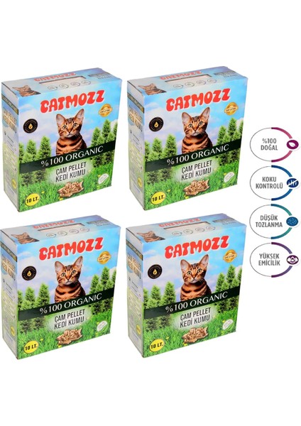 Hipoalerjenik %100 Doğal Organik Çam Peleti Kedi Kumu 10 Lt x 4 Adet