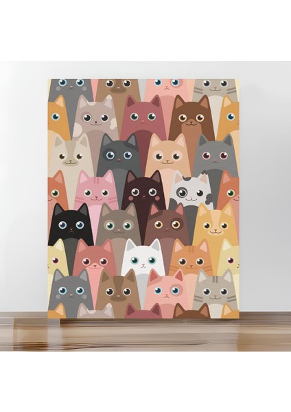 Sayılarla Boyama Tuval Seti Fırça Boya Dahil (Çıtalı) 40X50 cm - Kediler