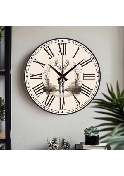 Çiçek Desenli Dekoratif Türkçe Rakamlı Uv Baskılı Duvar Saati (Sessiz) Akar Mekanizma Metal Akrep