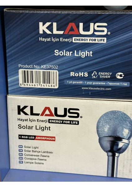 Solar Bahçe Lambası Cam (Güneş Enerjili Renk Değiştiren) KE37502