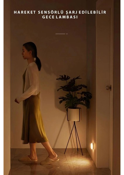 Hareket Sensörlü Hafif USB Şarjlı Spot LED Lamba Mıknatıslı ve Yapışkanlı Beyaz Renk LED 1 Adet