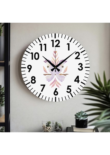 Çiçek Desenli Dekoratif Türkçe Rakamlı Uv Baskılı Duvar Saati (Sessiz) Akar Mekanizma Metal Akrep