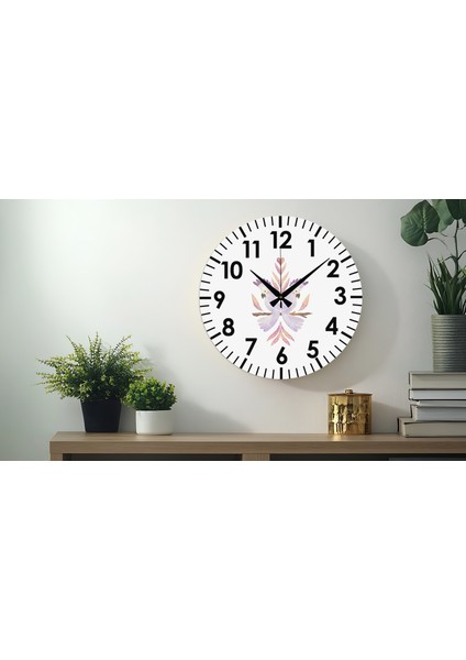 Çiçek Desenli Dekoratif Türkçe Rakamlı Uv Baskılı Duvar Saati (Sessiz) Akar Mekanizma Metal Akrep fiyatları