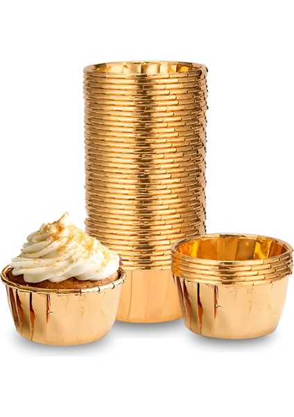 Muffin Kek Kalıbı 25 Adet Cupcake Kağıdı Altın Rengi Golden