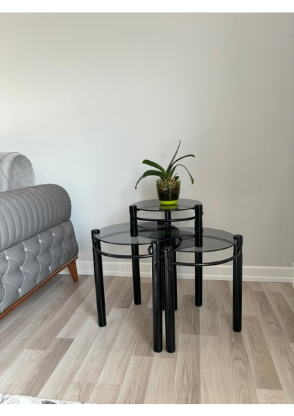 Yonca Zigon Sehpa Ahşap ve Metal Füme Cam Siyah modelleri