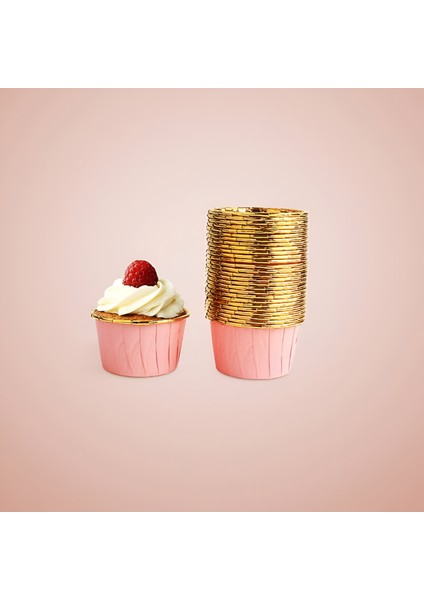 Muffin Kek Kalıbı 25 Adet Cupcake Kağıdı Pembe Golden