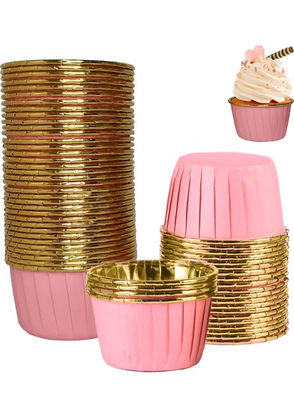 Muffin Kek Kalıbı 25 Adet Cupcake Kağıdı Pembe Golden fiyatları