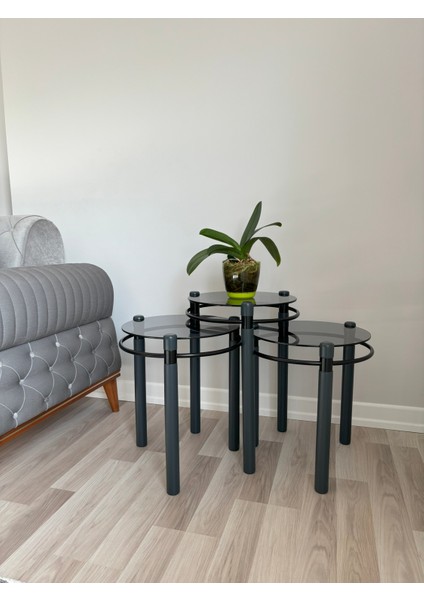 Yonca Zigon Sehpa Ahşap ve Metal Füme Cam Antrasit Gri fiyatları