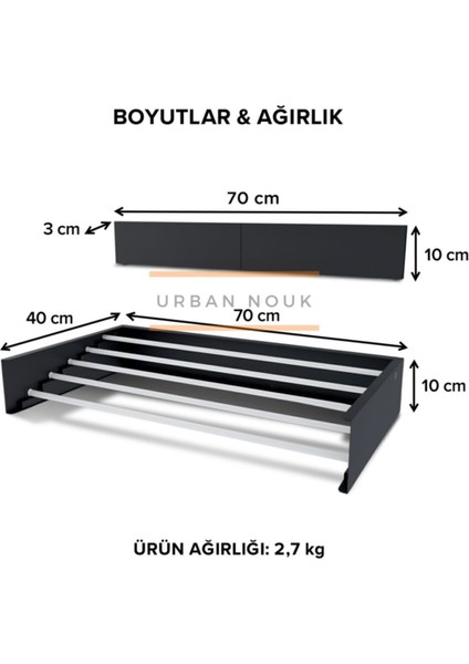 Luxedry Duvara Monte Estetik ve Pratik Dayanıklı Metal Malzemeli Çamaşırlık - (ANTRASİT-70CM)