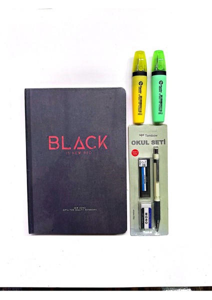 New Notes Iplik Dikişli Sert Kapak Black Defter-Fosforlu Kalem(2 Ad.)-Okul Seti Versatil 0,7-Set 5