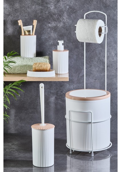Lüks 6'lı Banyo Seti Metal Standlı Tuvalet Wc Kağıtlık Şık Tasarım