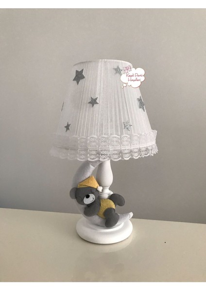 Bebek Çocuk Odası Abajur Ay Ayıcık Sarı Gri Beyaz