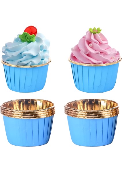 Muffin Kek Kalıbı 25 Adet Cupcake Kağıdı Mavi Golden fiyatları
