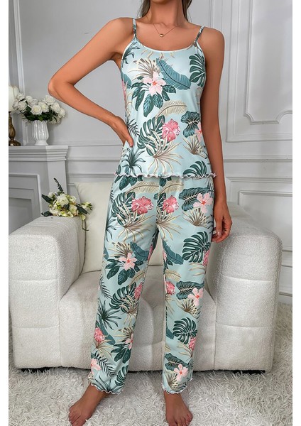 Kadın Askılı Pijama Takımı Flower