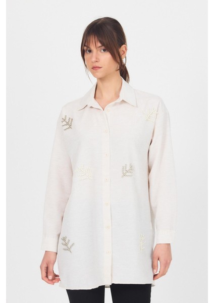 Natural Yaprak Desenli Incili Gömlek 4660A modelleri