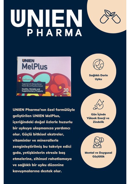 Melplus 30 Kapsül / Passiflora Ekstresi, Kedi Otu Ekstresi, Melisa Ekstresi, Mayıs Papatyası Ekstresi ve Vitamin B6 İçeren Takviye Edici Gıda