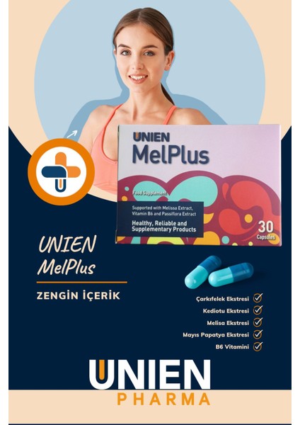 Melplus 30 Kapsül / Passiflora Ekstresi, Kedi Otu Ekstresi, Melisa Ekstresi, Mayıs Papatyası Ekstresi ve Vitamin B6 İçeren Takviye Edici Gıda