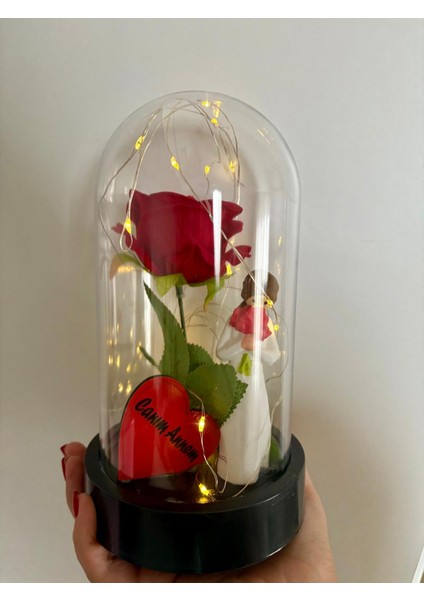 Anneler Günü Özel Ledli Fanusta Kırmızı Gül Konsept Hediye