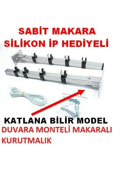 Demir Duvara Monteli Çamaşır Kurutma Askısı Makaralı Çamaşır Askısı Gri