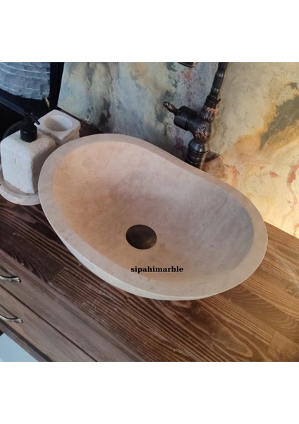 Klasik Traverten Tezgah Üstü Kayık Lavabo modelleri