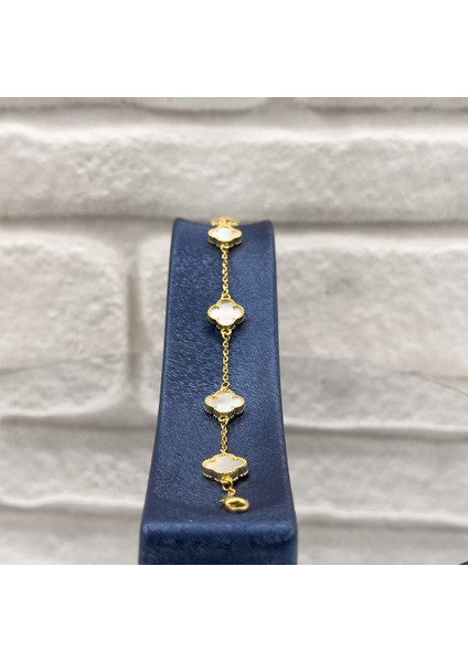 Gold Renk Sedef Van Cleef Gümüş Bileklik