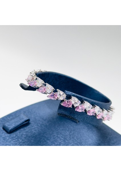 Pırlanta Montür Pembe Kuvars Gümüş Bileklik