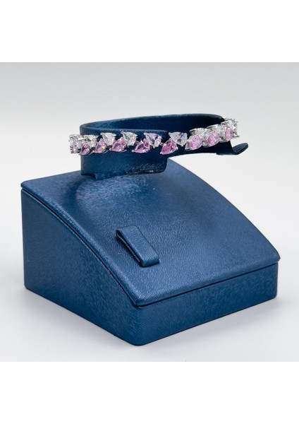 Pırlanta Montür Pembe Kuvars Gümüş Bileklik modelleri