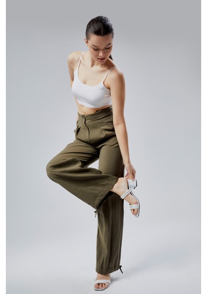 Haki Salaş Kesim Modal Dokuma Pantolon