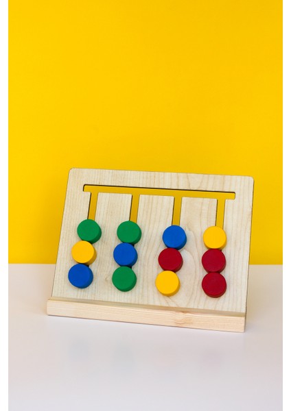 Ahşap Renkli Pullarla Kartlı Sıralama Oyunu -Eğitici Montessori Oyuncağı - Ahşap Oyuncak indirimleri