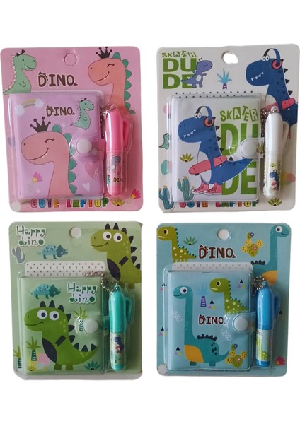 Kalemli Podifik Mini Defter - 3'lü Set - Dinazor Figürlü