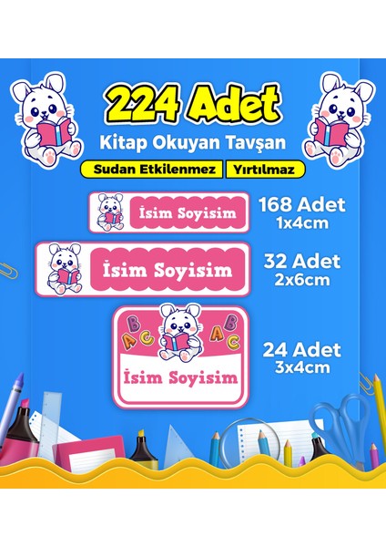 Okul Kreş Etiketi Kalem Defter Özel Isim Yazılabilen Etiket Seti Model 167 - 224 Adet