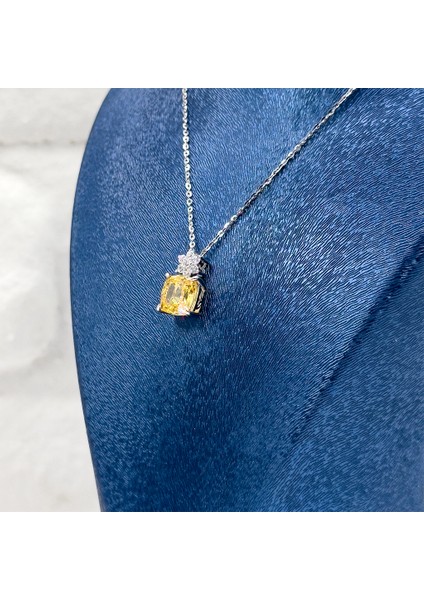 Sitrin Taşlı Lotus Başlık Gümüş Kolye