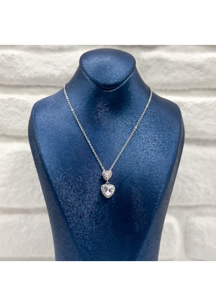 Ikili Kalp Tasarım Gümüş Kolye