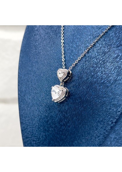 Ikili Kalp Tasarım Gümüş Kolye modelleri