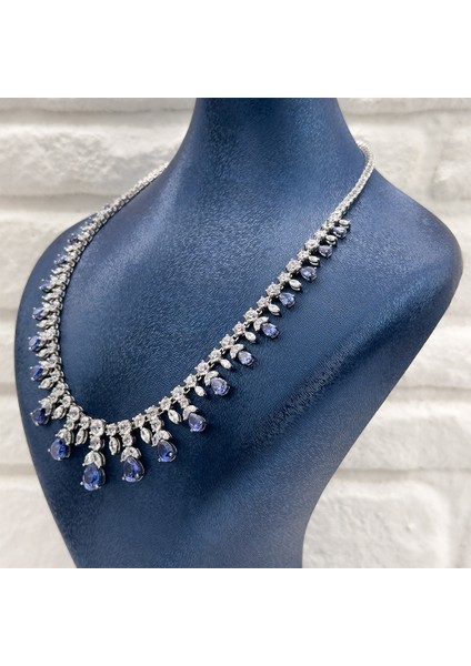 Pırlanta Montür Tanzanit Taşlı Gümüş Gerdanlık