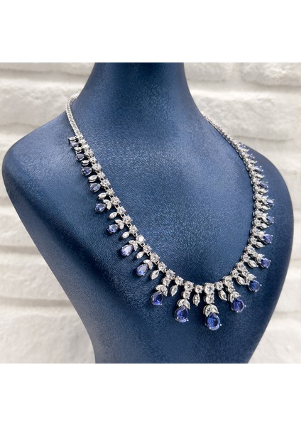 Pırlanta Montür Tanzanit Taşlı Gümüş Gerdanlık fiyatları