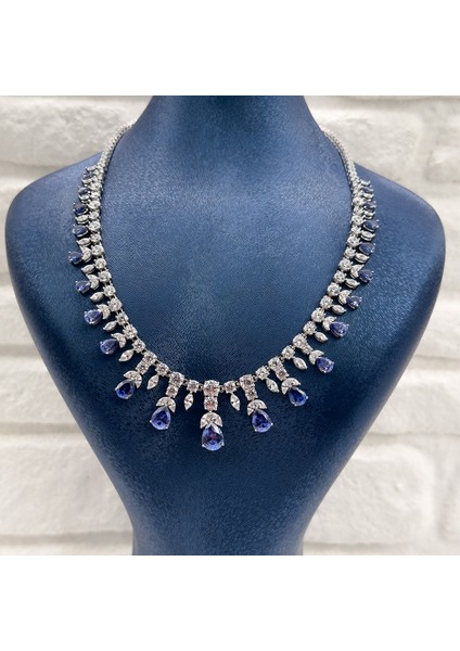 Pırlanta Montür Tanzanit Taşlı Gümüş Gerdanlık modelleri