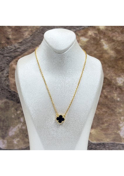 Gold Renk Hematit Taşlı Gümüş Kolye