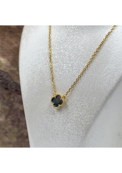 Gold Renk Hematit Taşlı Gümüş Kolye