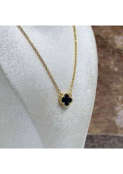 Gold Renk Hematit Taşlı Gümüş Kolye