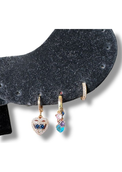 Kalpli ve Renkli Halka Sallantılı Çelik Küpe