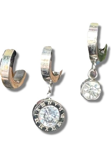 Üçlü Roma Rakamlı Yuvarlak Çelik Küpe fiyatları