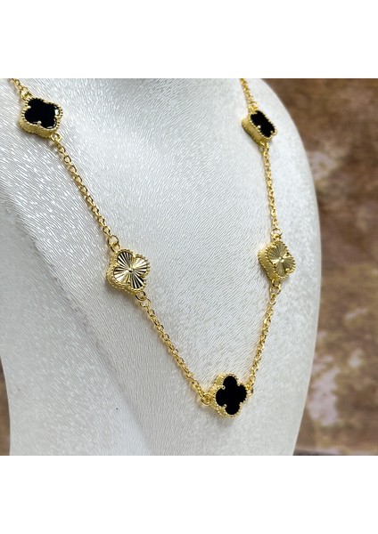 Onix Taşlı Sıralı Yonca Gümüş Kolye fiyatları